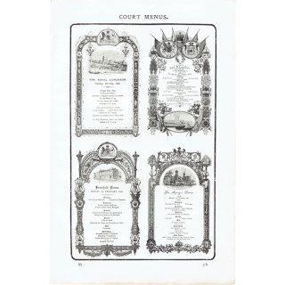 ミセスビートンの家政読本 王室や女王陛下などのメニュー表 1906年 イギリスアンティークプリント 0063