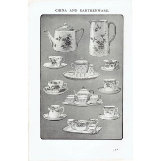 ミセスビートンの家政読本 磁器と陶器の食器 1906年 イギリスアンティークプリント 0066