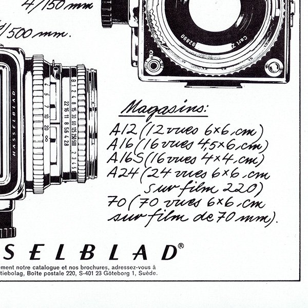 HASSELBLAD（ハッセルブラッド） フランスの古いカメラの広告（ヴィンテージ広告） 1972年 0349