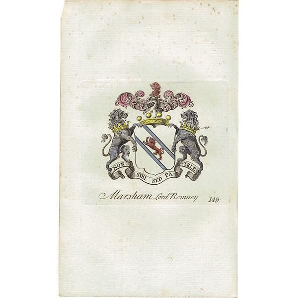 英国貴族の紋章 「Marsham Lord Romney（ロムニー卿）」  イギリス アンティーク プリント 1779年  |  1180