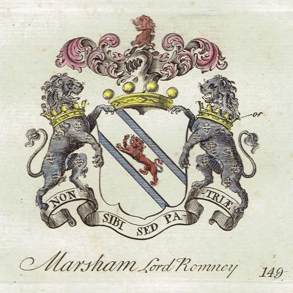 英国貴族の紋章 「Marsham Lord Romney（ロムニー卿）」  イギリス アンティーク プリント 1779年  |  1180