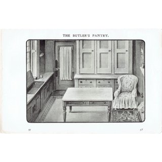ミセスビートンの家政読本より 執事の部屋（THE BUTLER'S PANTRY） 1906年 イギリスアンティークプリント  0091