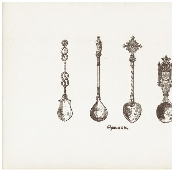 オーナメント / 15世紀と16世紀の装飾品 スプーン Spoons イギリス アンティーク 版画 1904年  0202