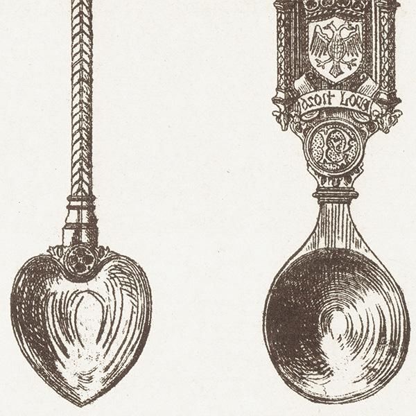 オーナメント / 15世紀と16世紀の装飾品 スプーン Spoons イギリス アンティーク 版画 1904年  0202