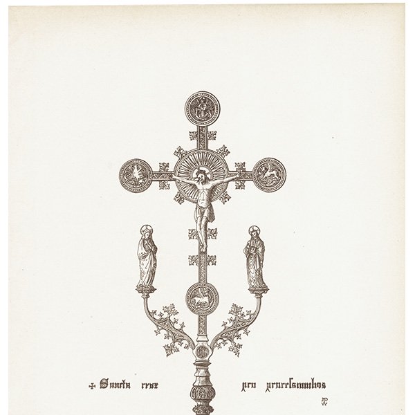 オーナメント / 15世紀と16世紀の装飾品 Crucifix 十字架 クロス イギリス アンティーク 版画 1904年  0217