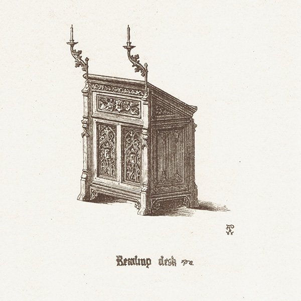 オーナメント / 15世紀と16世紀の装飾品 Reading Desk 読書机 イギリス アンティーク 版画 1904年  0218