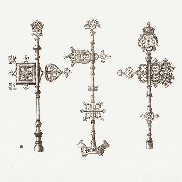 オーナメント / 15世紀と16世紀の装飾品 Vanes 風見 イギリス アンティーク 版画 1904年  0220