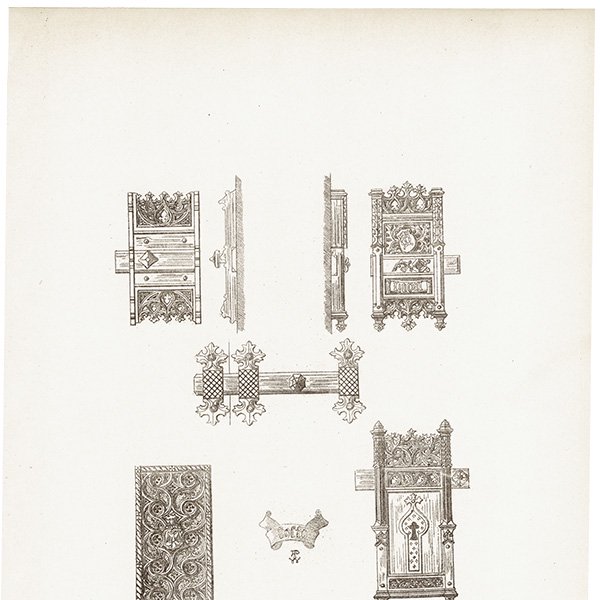 オーナメント / 15世紀と16世紀の装飾品 Bolts 差し錠 イギリス アンティーク 版画 1904年  0221