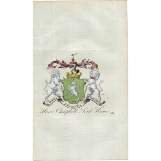 英国貴族の紋章 「Hume Campbell Lord Hume（ヒューム卿）」   アンティーク プリント 1779年  |  1195