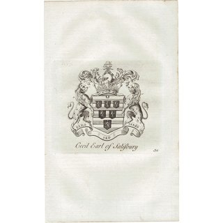 英国貴族の紋章 「Cecil Earl of Salisbury（ソールズベリー伯爵）」   アンティーク プリント 1779年  |  1197