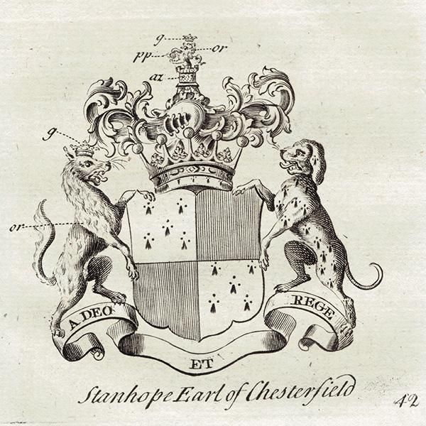 英国貴族の紋章 「Stanhope Earl of Chesterfield(チェスターフィールド伯爵)」 アンティーク プリント 1779年 | 英国貴族の紋章 「Stanhope Earl of Chesterfield(チェスターフィールド伯爵)」 アンティーク プリント 1779年 |
