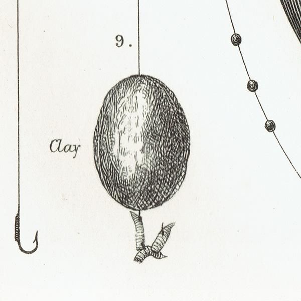 魚釣りアイテム 様々なウキ イギリス アンティークプリント 1867