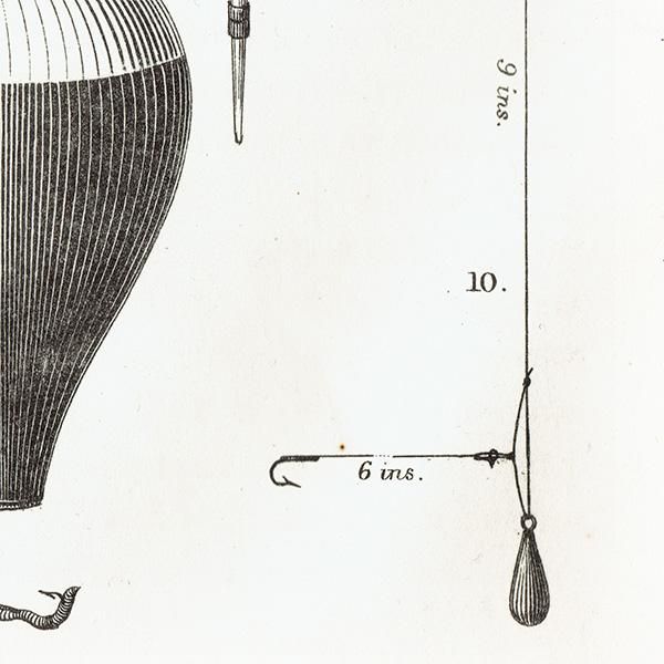 魚釣りアイテム 様々なウキ イギリス アンティークプリント 1867