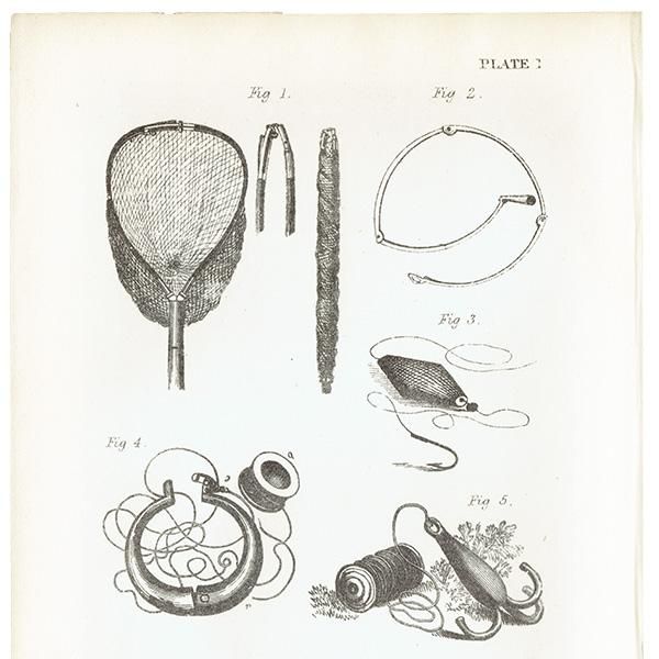 魚釣りグッズ イギリス アンティークプリント 1867年 1007