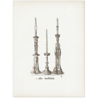 オーナメント / 15世紀と16世紀の装飾品 Altar Candlesticks / 祭壇の燭台  イギリス アンティーク 版画 1904年  0242