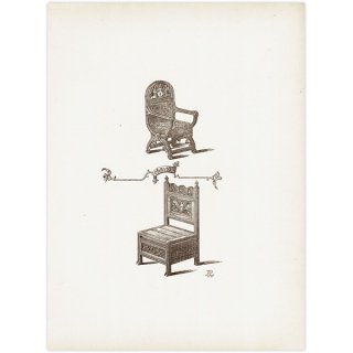オーナメント / 15世紀と16世紀の装飾品 Chairs / 椅子  イギリス アンティーク 版画 1904年  0245