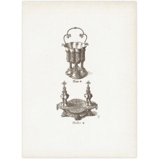 オーナメント / 15世紀と16世紀の装飾品 Phialae / フィアレ  イギリス アンティーク 版画 1904年  0246