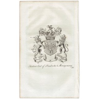 英国貴族の紋章 「Herbert Earl of Pembroke and Montgomery（ペンブルック伯爵 / モンゴメリー伯爵）」   アンティーク プリント 1779年  |  1213