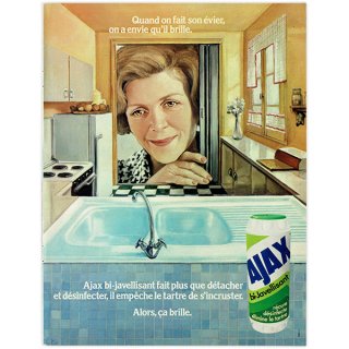 AJAX シンク磨き剤 1974年 フランスのヴィンテージ広告 ハウスクリーニング 0367