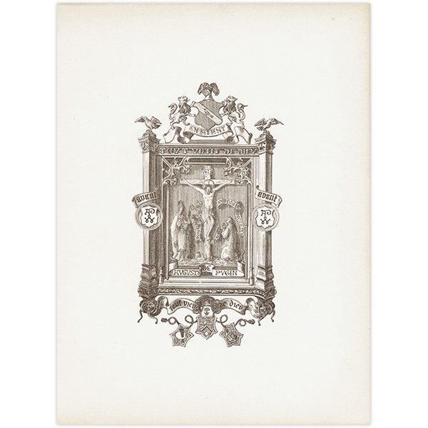 オーナメント / 15世紀と16世紀の装飾品 End piece Armorial Design キリストの磔刑 イギリス アンティーク 版画 1904年  0251