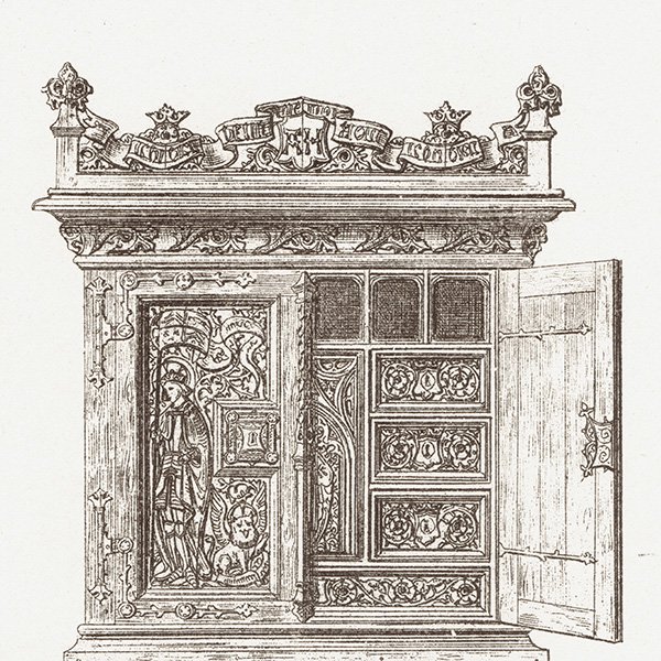 オーナメント / 15世紀と16世紀の装飾品 Cabinet / キャビネット イギリス アンティーク 版画 1904年  0253