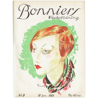 スウェーデンの古い雑誌表紙 Bonniers Veckotidning 1925年1月17日号 (カバーアート) 1124