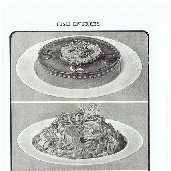 ミセスビートンの家政読本より  FISH ENTREES(魚のメインディッシュ) 1906年 イギリスアンティークプリント 0121