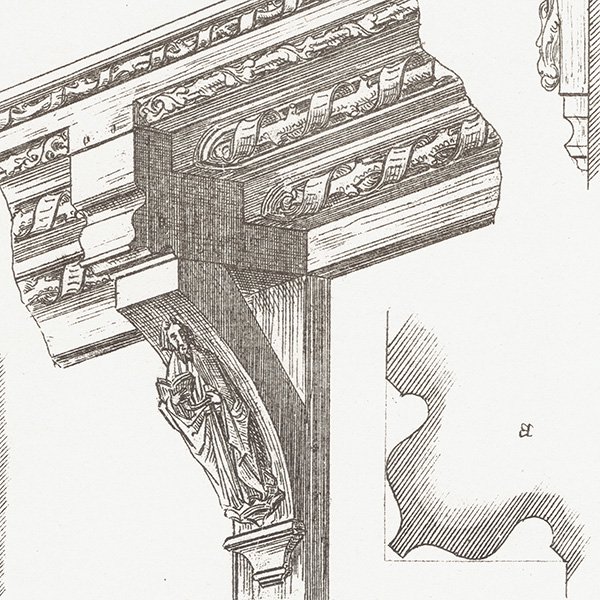 オーナメント / 15世紀と16世紀の装飾品 Bracketing of Houses / ブラケット イギリス アンティーク 版画 1904年  0254
