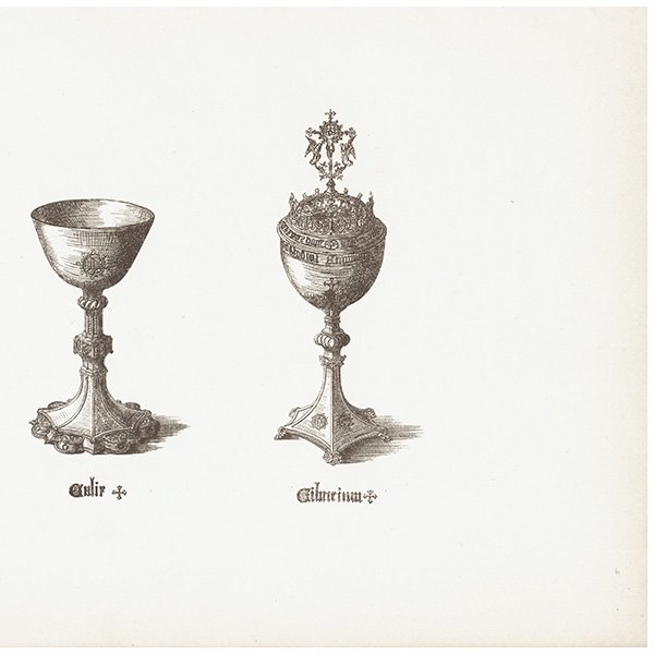 オーナメント / 15世紀と16世紀の装飾品 Calix : Ciborium / カップ：チボリウム イギリス アンティーク 版画 1904年  0255