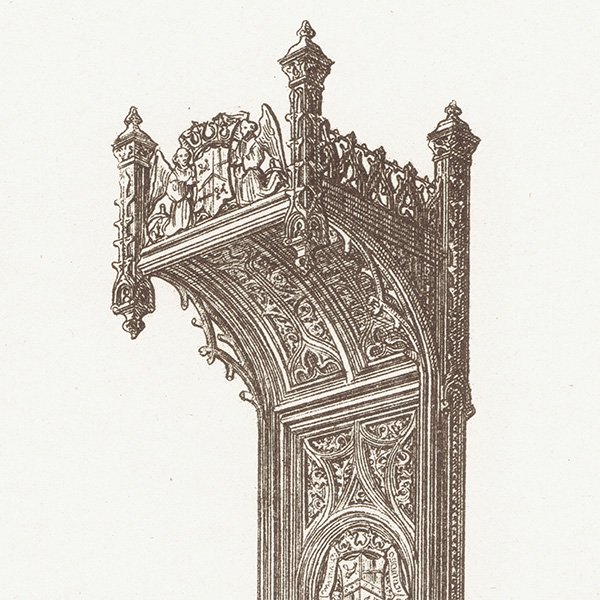 オーナメント / 15世紀と16世紀の装飾品 State Chair / 椅子 イギリス アンティーク 版画 1904年  0256