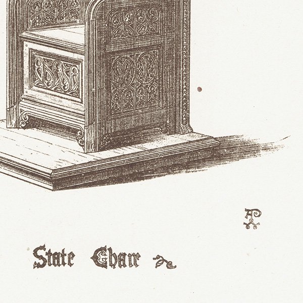 オーナメント / 15世紀と16世紀の装飾品 State Chair / 椅子 イギリス アンティーク 版画 1904年  0256