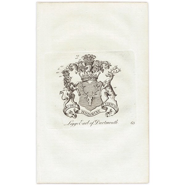 英国貴族の紋章 「Legge Earl of Dartmouth（ダートマス伯爵）」   アンティーク プリント 1779年  |  1215