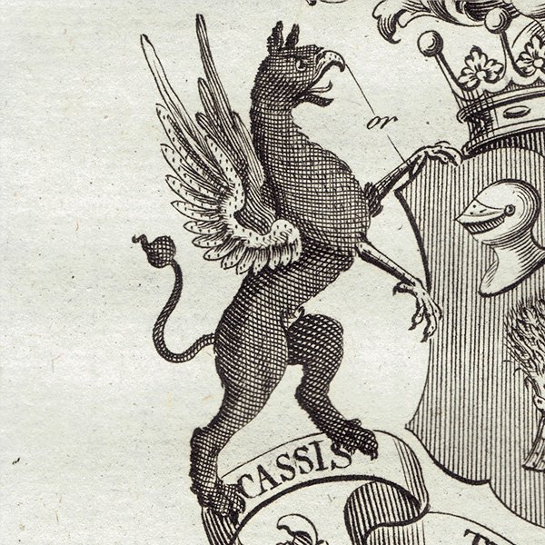英国貴族の紋章 「Cholmomdeley Earl of Cholmondeley（チャムリー伯爵）」   アンティーク プリント 1779年  |  1216