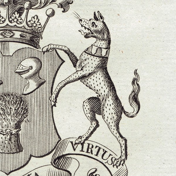 英国貴族の紋章 「Cholmomdeley Earl of Cholmondeley（チャムリー伯爵）」   アンティーク プリント 1779年  |  1216
