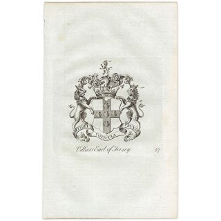 英国貴族の紋章 「Villiers Earl of Jersey（ジャージー伯爵 ）」   アンティーク プリント 1779年  |  1218