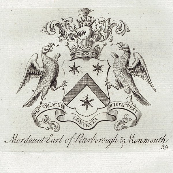 英国貴族の紋章 「Mordaunt Earl of Peterborough & Monmouth（ピーターバラ伯爵）」   アンティーク プリント 1779年  |  1220
