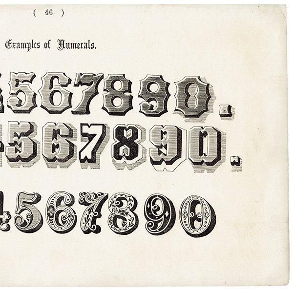アルファベット Examples of Numerals 数字 イギリス アンティークプリント 1900年 1012