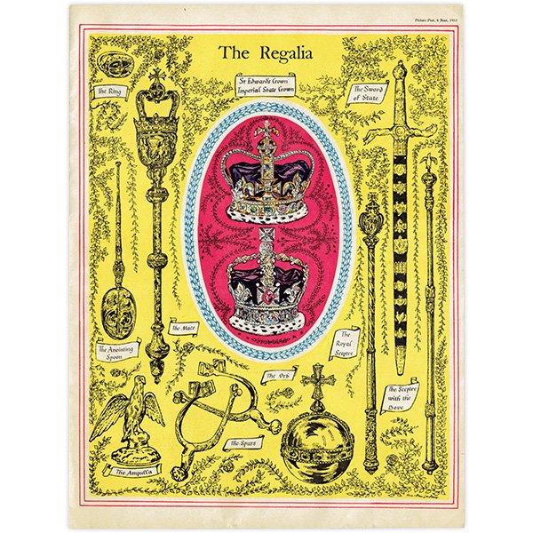 英国王室の戴冠式 【The Regalia（レガリア）】 イギリス アンティーク 版画 1953年 1002