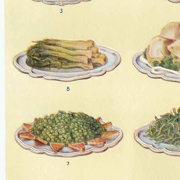 ミセスビートンの家政読本より 野菜料理 VEGETABLES 1923年 イギリスアンティークプリント 0172