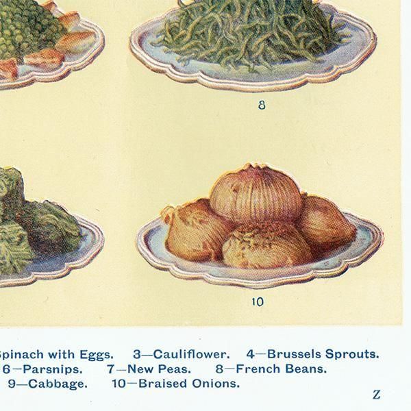 ミセスビートンの家政読本より 野菜料理 VEGETABLES 1923年 イギリスアンティークプリント 0172