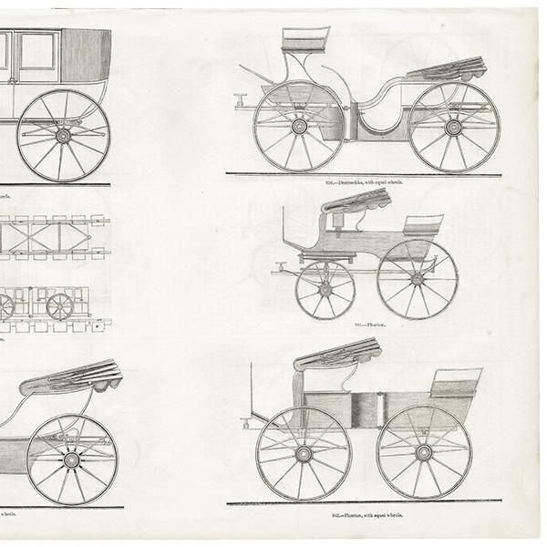 イギリス アンティーク 馬車のいろいろ 鋼版画 1844年 1001