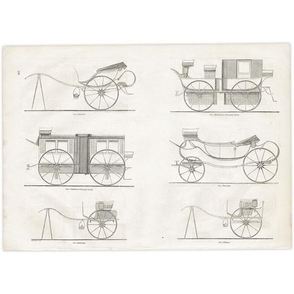 イギリス アンティーク 馬車のいろいろ 鋼版画 1844年 1002
