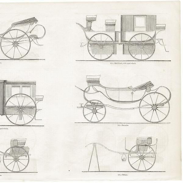 イギリス アンティーク 馬車のいろいろ 鋼版画 1844年 1002
