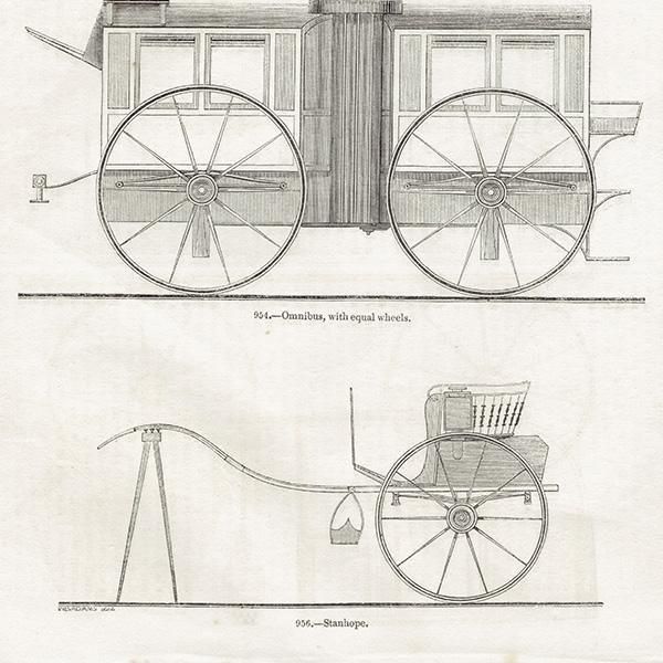イギリス アンティーク 馬車のいろいろ 鋼版画 1844年 1002