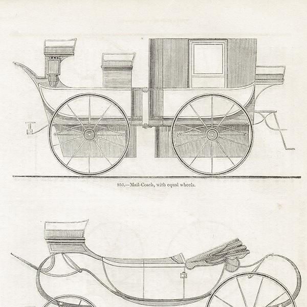イギリス アンティーク 馬車のいろいろ 鋼版画 1844年 1002