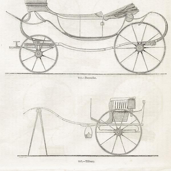 イギリス アンティーク 馬車のいろいろ 鋼版画 1844年 1002