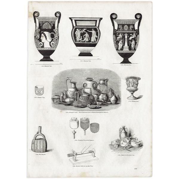 イギリス アンティーク 花瓶や鋳型など 鋼版画 1844年 1004 イギリス アンティーク 花瓶や鋳型など 鋼版画 1844年 1004
