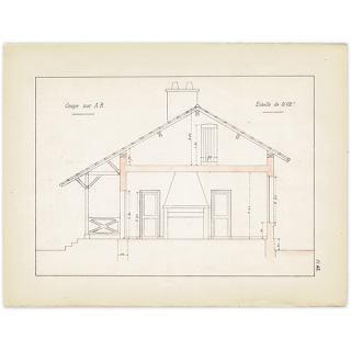 建築図面 【守衛所の断面図】 小さなフランスの建造物より フレンチアンティーク リトグラフ 1910-1920年代 | 1018<img class='new_mark_img2' src='https://img.shop-pro.jp/img/new/icons5.gif' style='border:none;display:inline;margin:0px;padding:0px;width:auto;' />