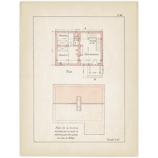 建築図面 【守衛所の平面図】 小さなフランスの建造物より フレンチアンティーク リトグラフ 1910-1920年代 | 1019<img class='new_mark_img2' src='https://img.shop-pro.jp/img/new/icons5.gif' style='border:none;display:inline;margin:0px;padding:0px;width:auto;' />