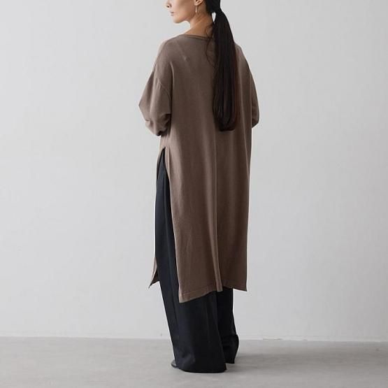 DRESS HERSELF オンライン ニットワンピース/シルクウール ロングスリット